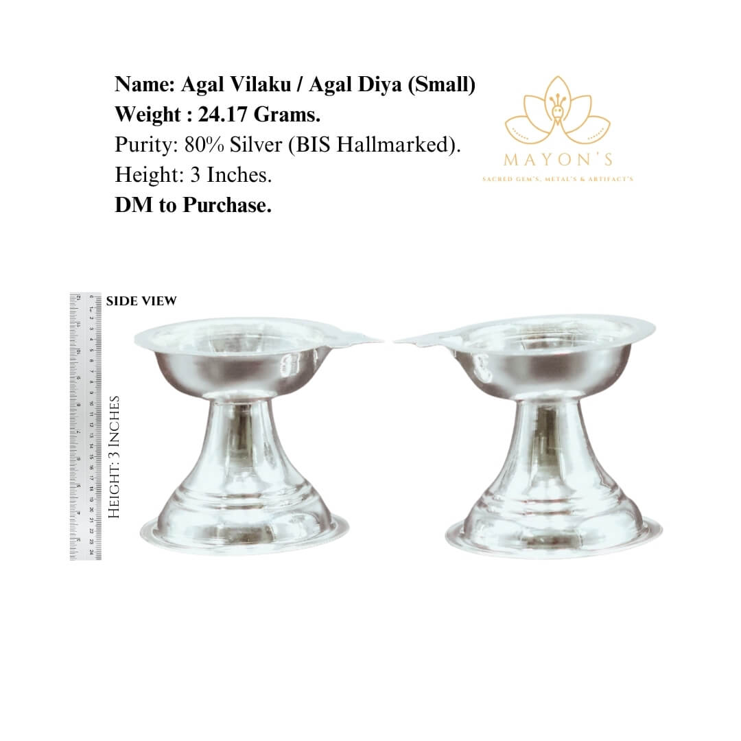 Agal Vilaku / Agal Diya (Small) – Pure 80% Silver | BIS Hallmarked | 24.17g Krystal Touch