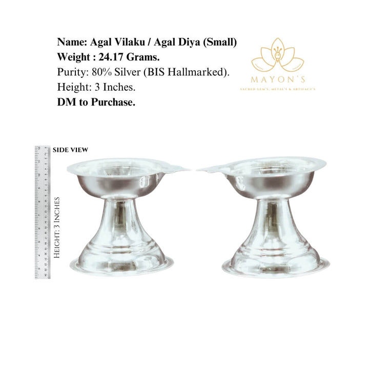 Agal Vilaku / Agal Diya (Small) – Pure 80% Silver | BIS Hallmarked | 24.17g Krystal Touch