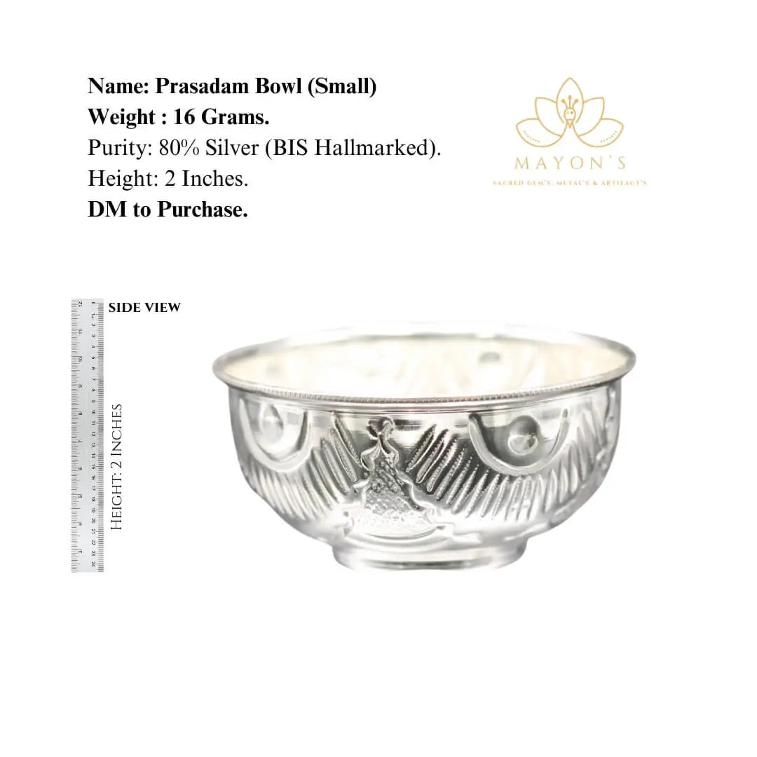 Prasadam Bowl (Small) – Pure 80% Silver | BIS Hallmarked | 16g - Krystal Touch