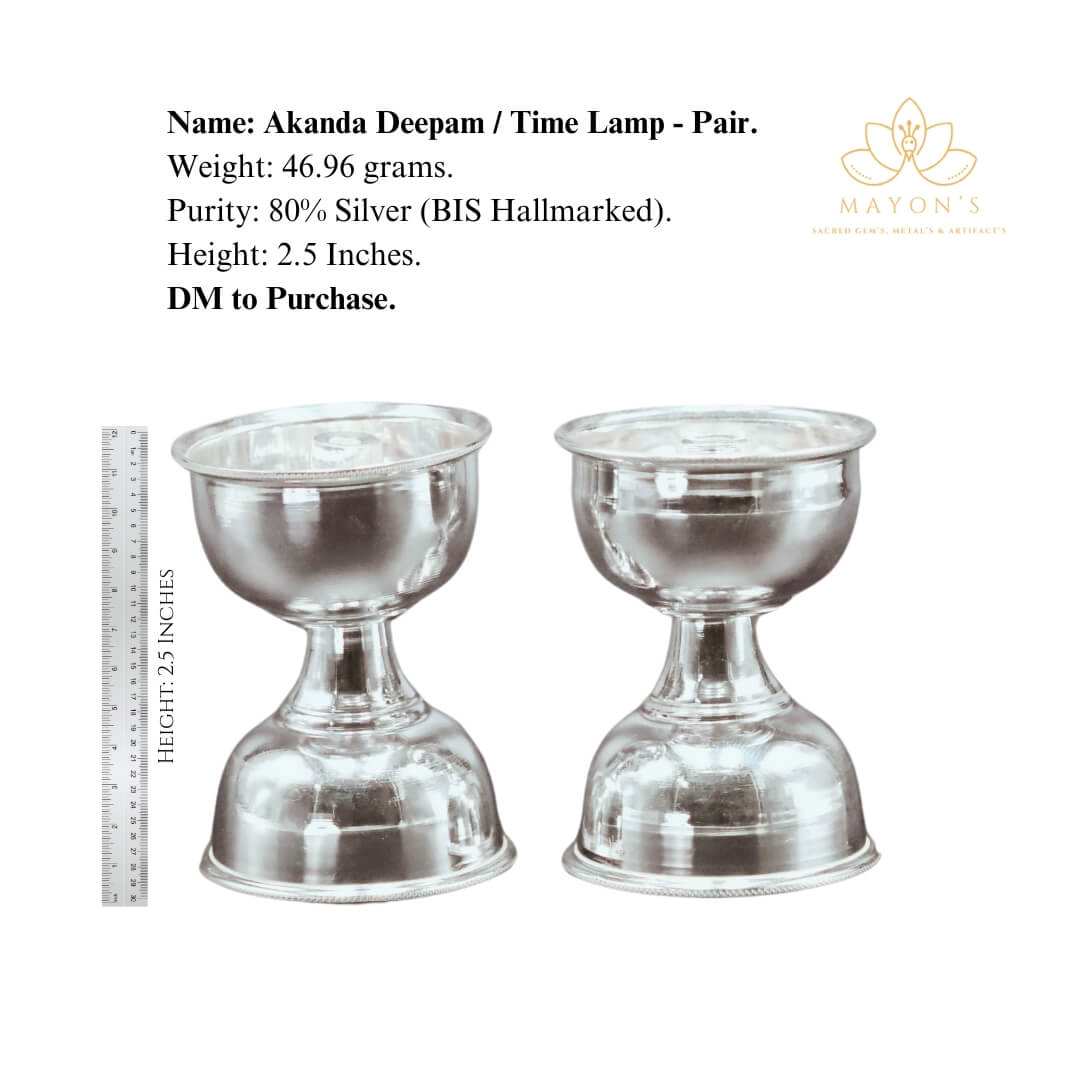 Akanda Deepam / Time Lamp Pair – Pure 80% Silver | BIS Hallmarked | 46.96g Krystal Touch