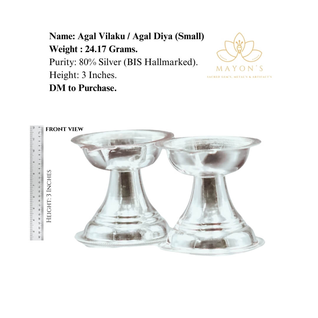 Agal Vilaku / Agal Diya (Small) – Pure 80% Silver | BIS Hallmarked | 24.17g Krystal Touch