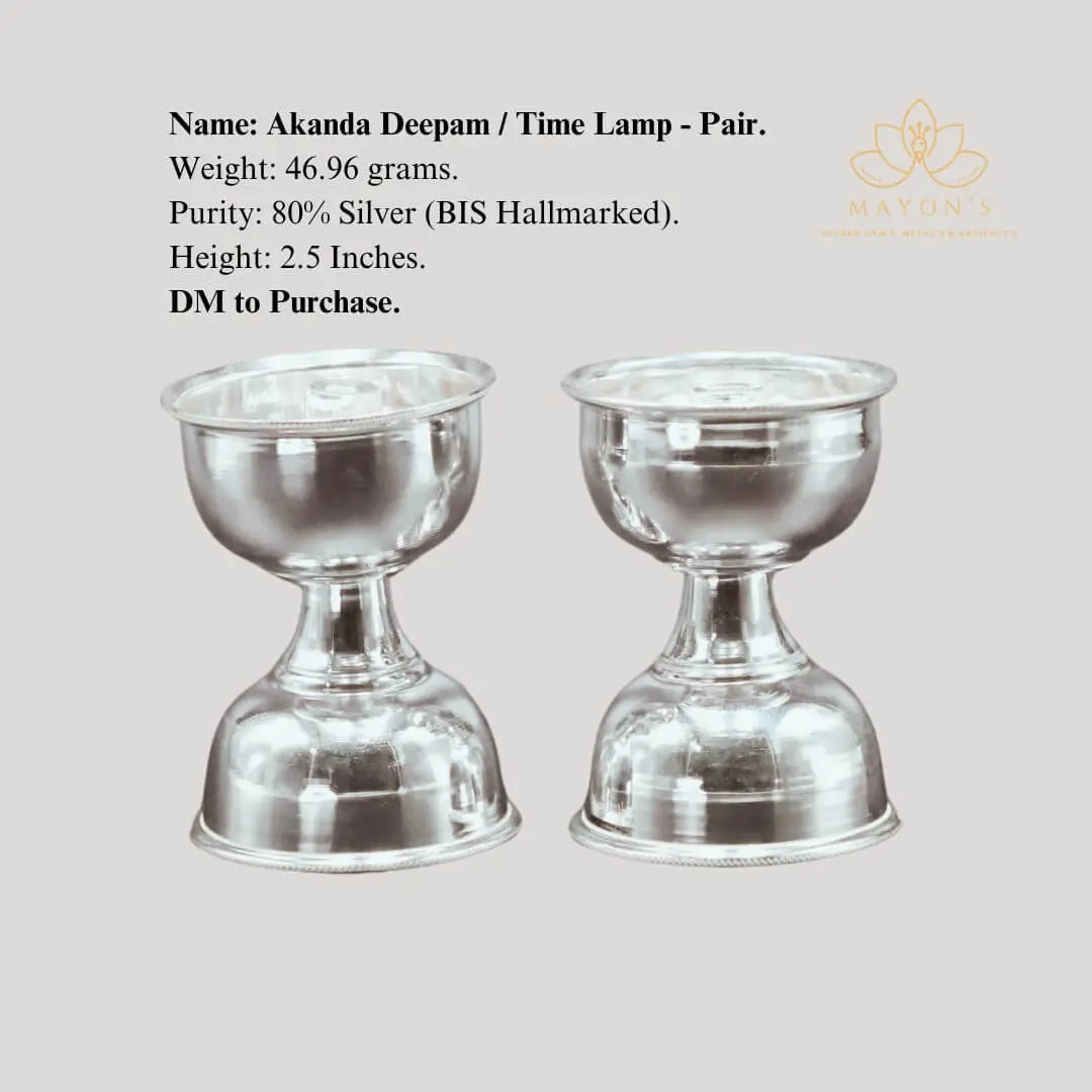 Akanda Deepam / Time Lamp Pair – Pure 80% Silver | BIS Hallmarked | 46.96g - Krystal Touch