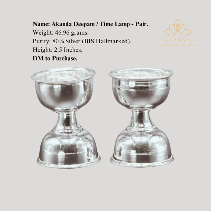 Akanda Deepam / Time Lamp Pair – Pure 80% Silver | BIS Hallmarked | 46.96g