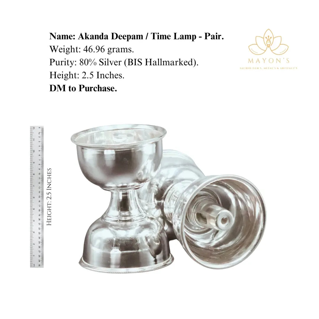 Akanda Deepam / Time Lamp Pair – Pure 80% Silver | BIS Hallmarked | 46.96g - Krystal Touch