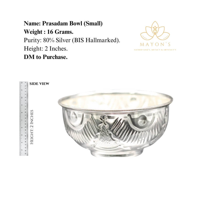 Prasadam Bowl (Small) – Pure 80% Silver | BIS Hallmarked | 16g Krystal Touch