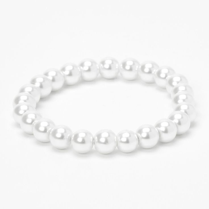 White Pearl- 8 mm Stretchable Unisex Bracelet Krystal Touch