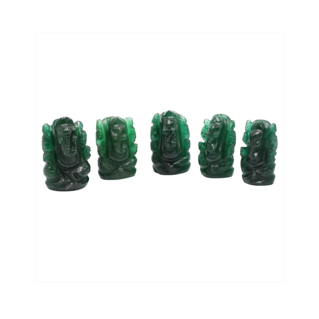 Poket - Tiny Ganapathy Idol in Green Aventurine – For Prosperity, Wisdom & New Beginnings Krystal Touch