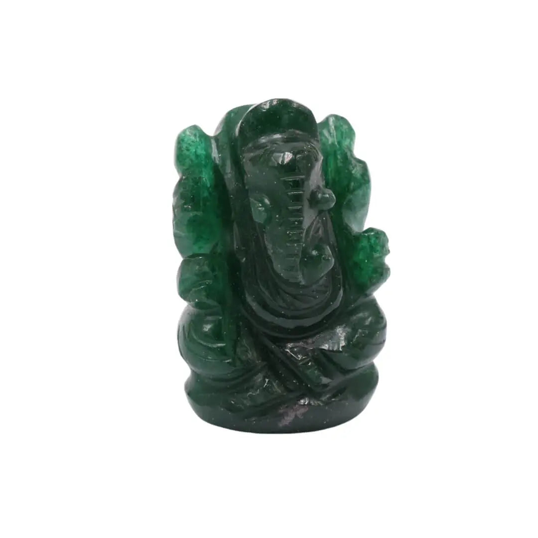 Poket - Tiny Ganapathy Idol in Green Aventurine – For Prosperity, Wisdom & New Beginnings - Krystal Touch