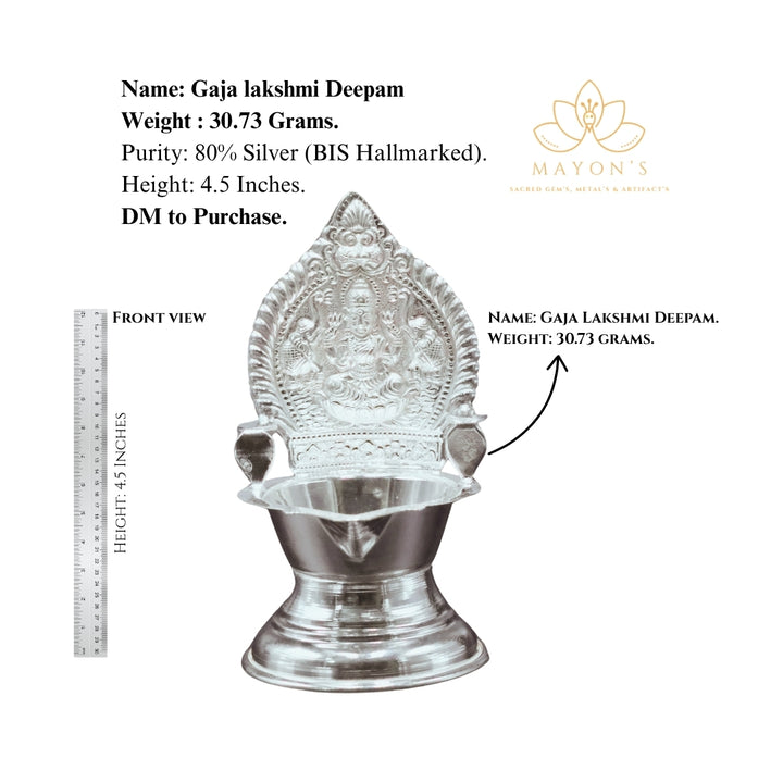 Gaja Lakshmi Silver Deepam – 80% BIS Hallmarked | 30.73g | 4.5 Inches