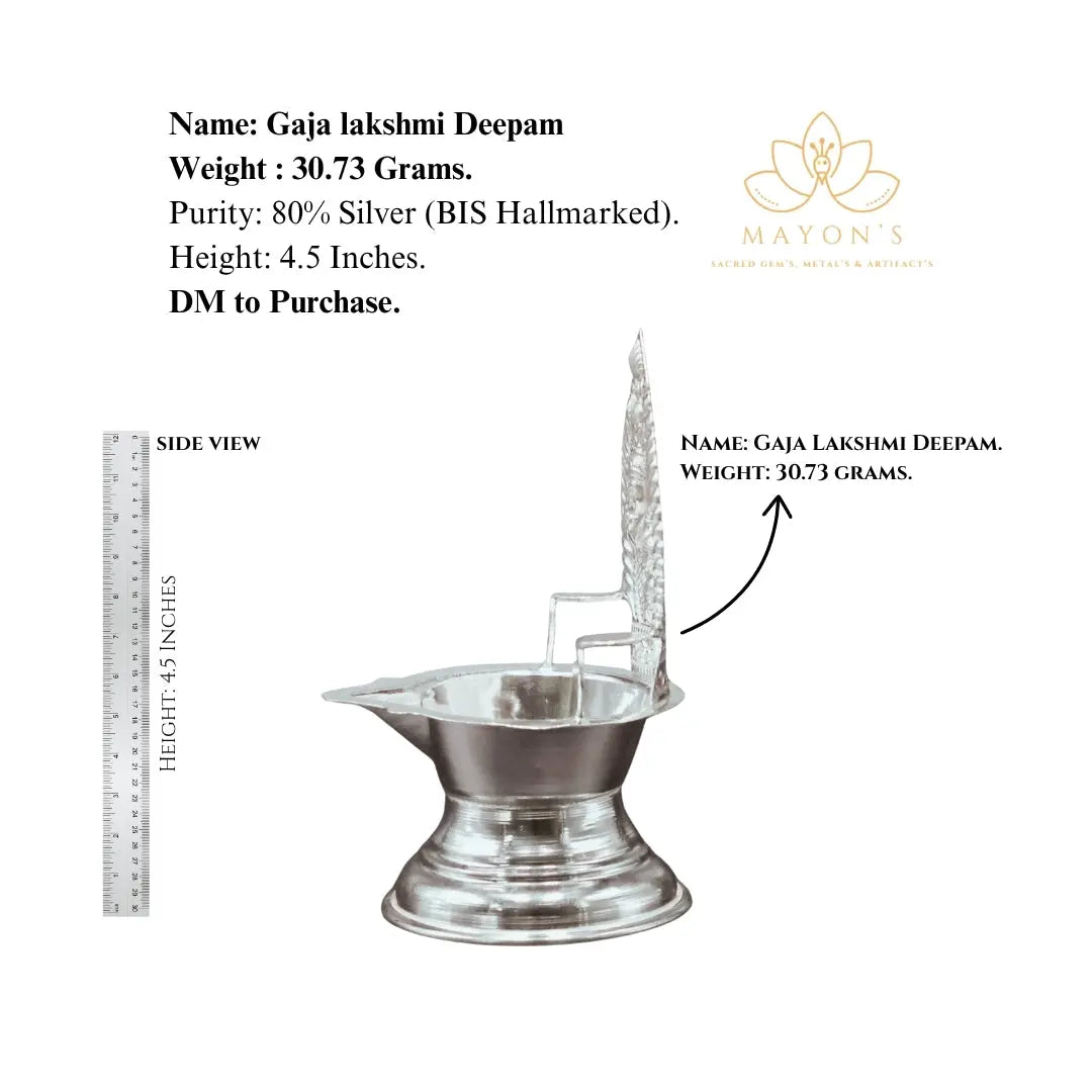 Gaja Lakshmi Silver Deepam - 80% BIS Hallmarked | 30.73g – Krystal