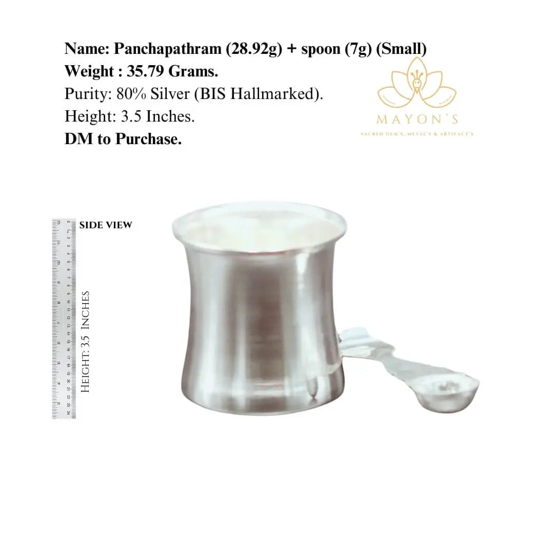 Panchapathram with Spoon (Small) – Pure 80% Silver | BIS Hallmarked | 35.79g - Krystal Touch