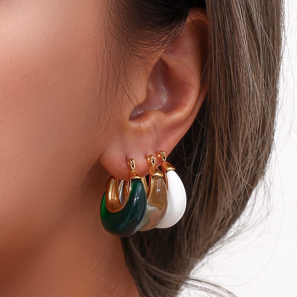 Stunning Acrylic Hoop Earring - 18k Gold Plated