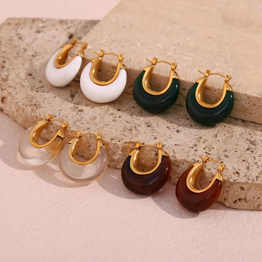 Stunning Acrylic Hoop Earring - 18k Gold Plated