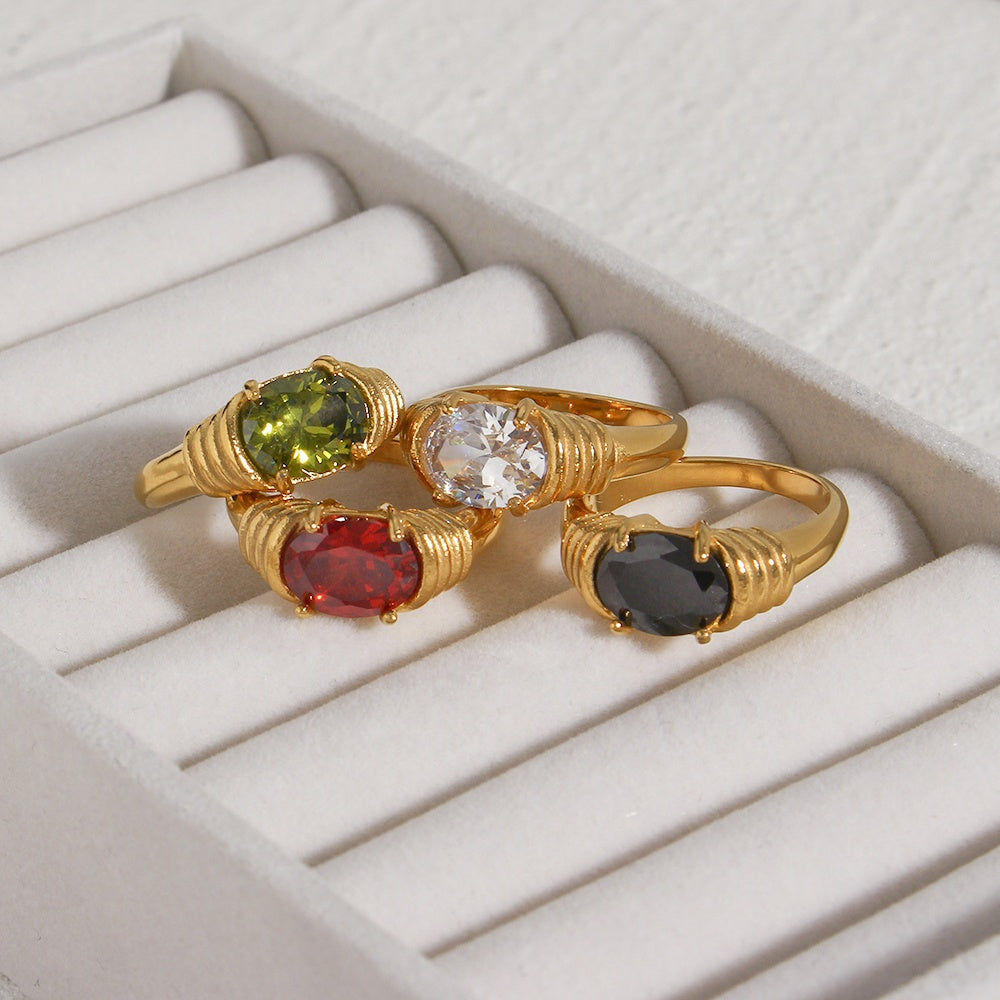 Black Stone Ring - 18kt Gold plated