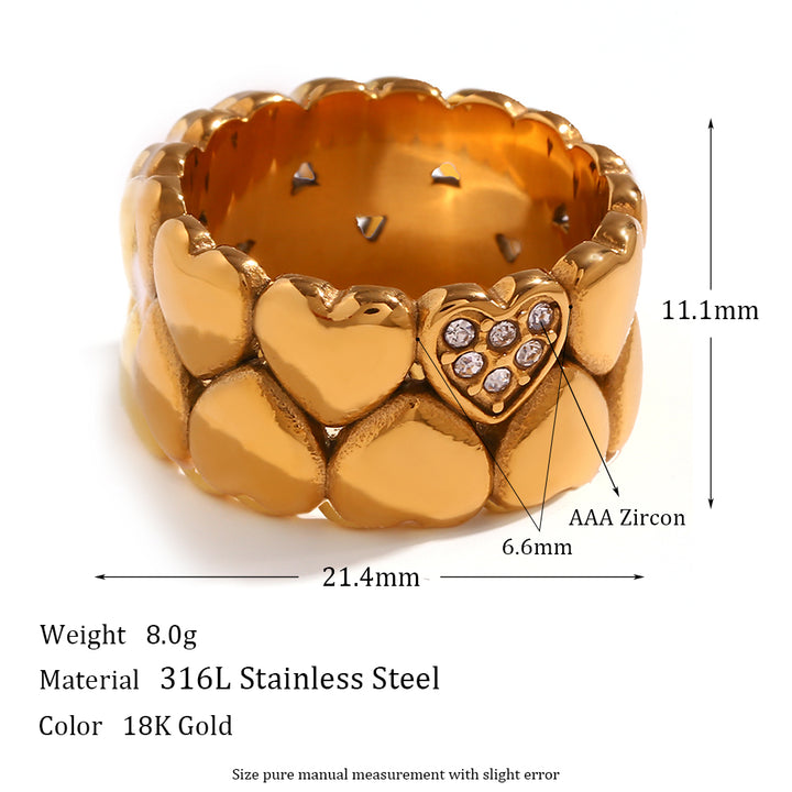 Double Heart Ring - 18kt Gold Plated