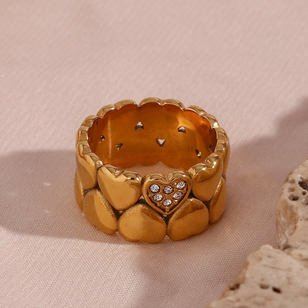 Double Heart Ring - 18kt Gold Plated