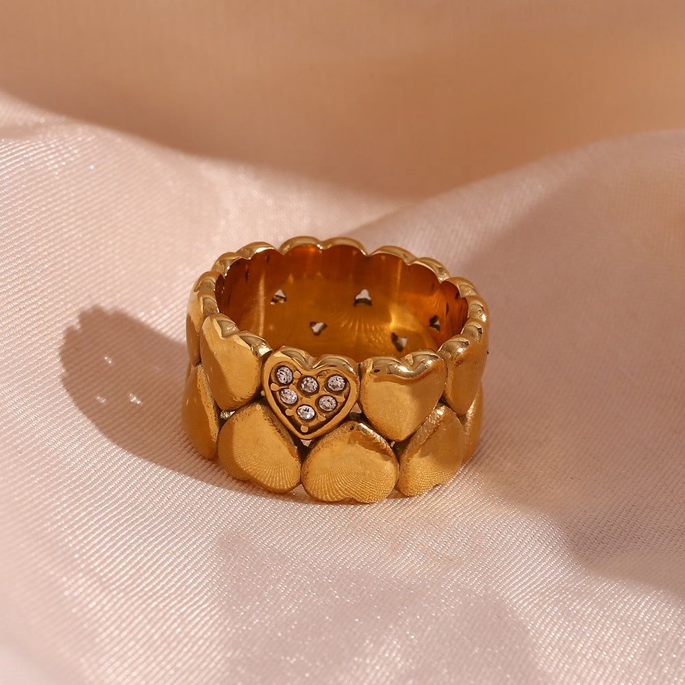 Double Heart Ring - 18kt Gold Plated