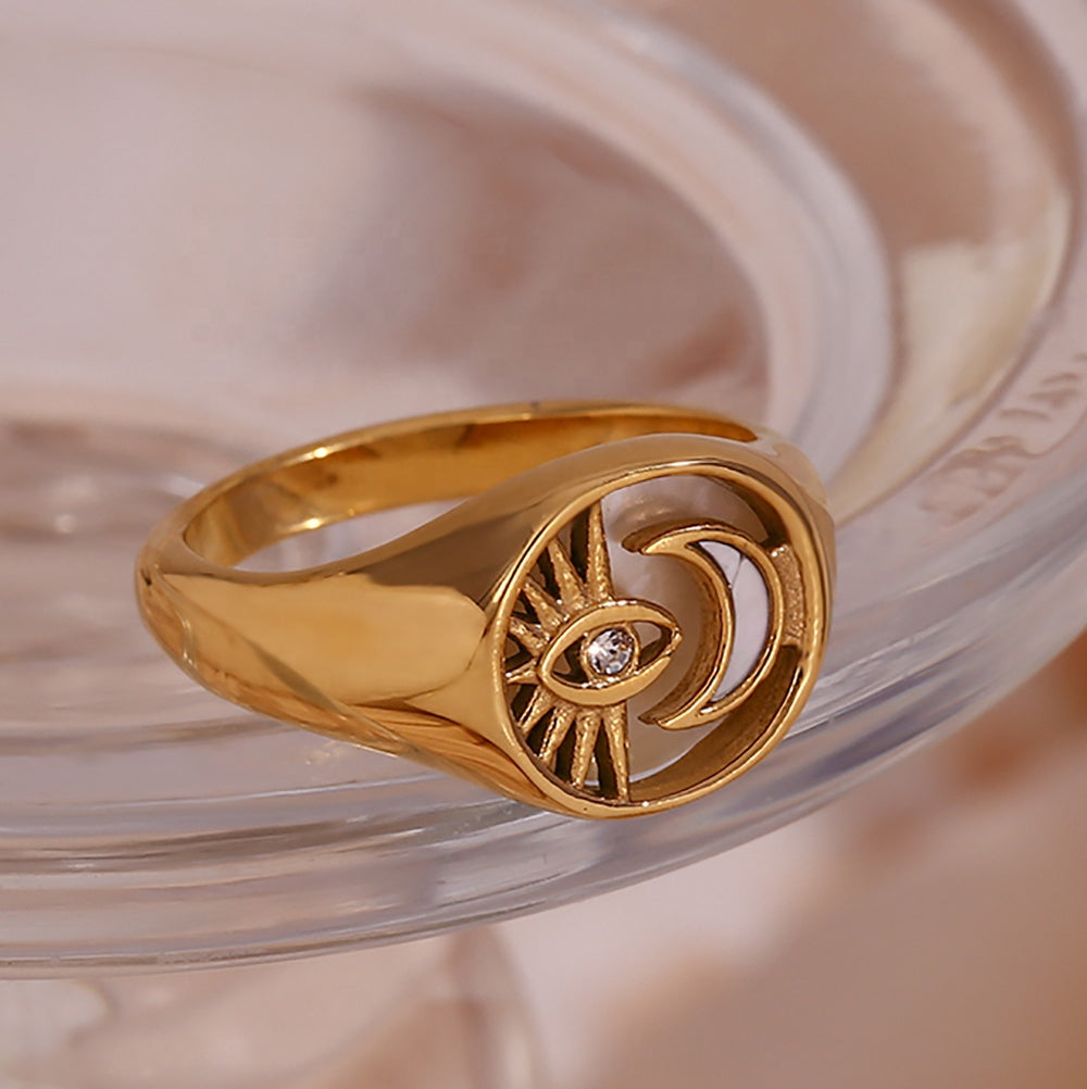 Sun Moon Ring - 18kt Gold Plated