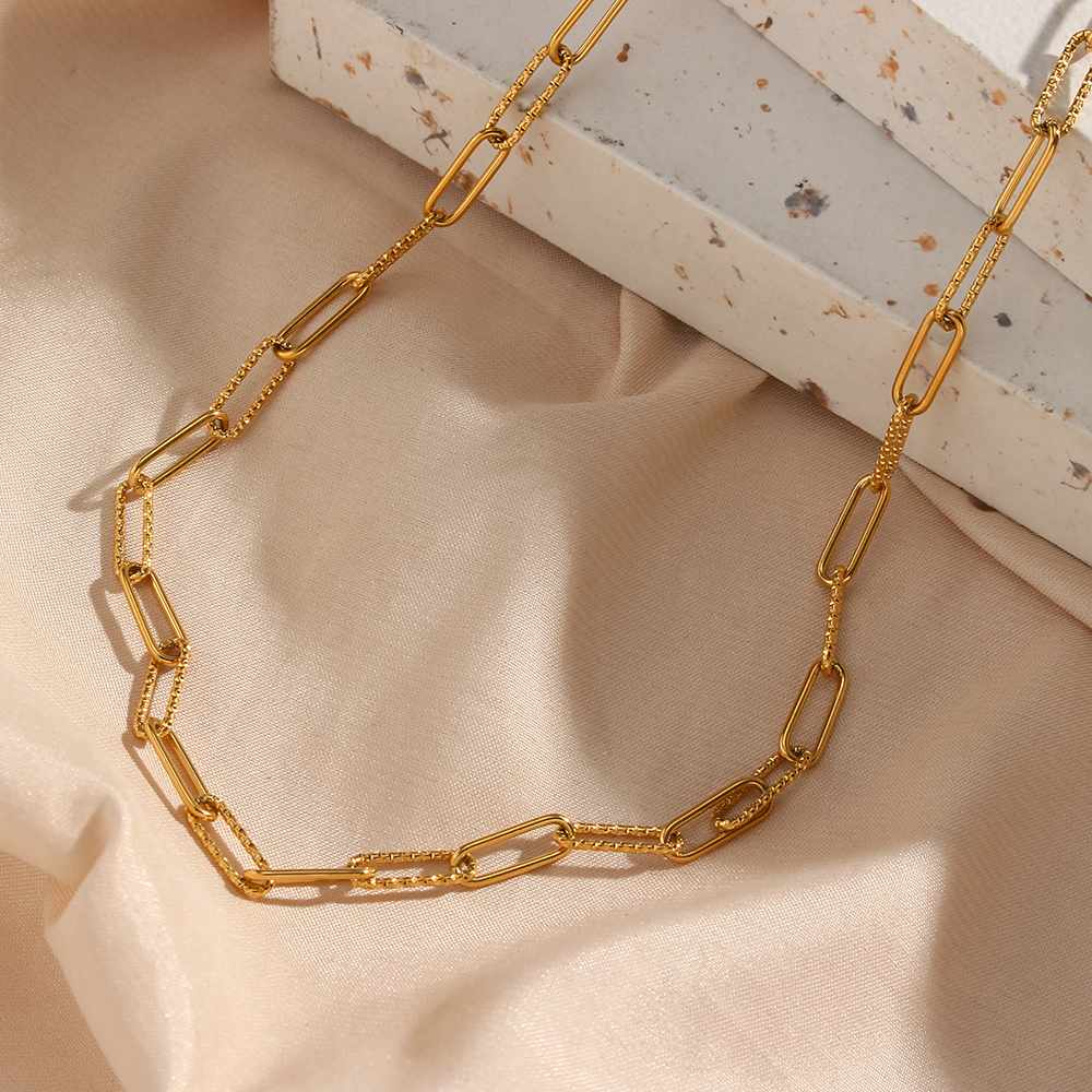 Paper Clip Chain -18KT Gold Plated Krystal Touch