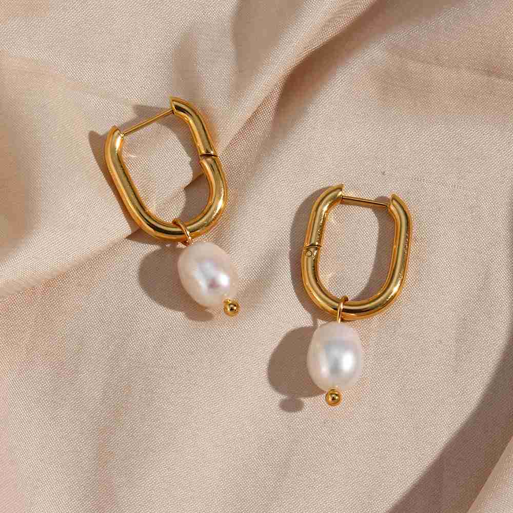 Pearl Drop U-Shape Earrings – 18KT Gold Plated