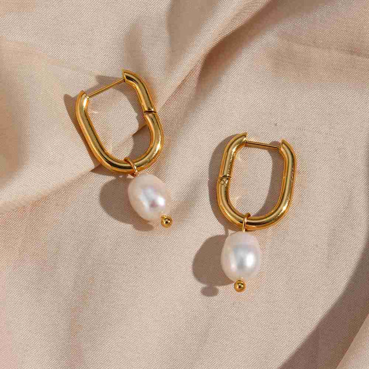Pearl Drop U-Shape Earrings – 18KT Gold Plated