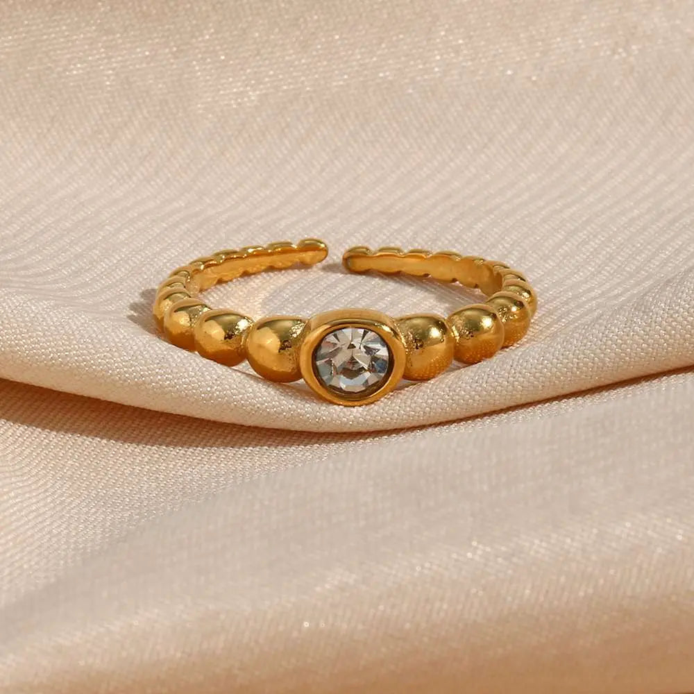 Vintage Adjustable Beaded Ring – 18KT Gold Plated - Krystal Touch