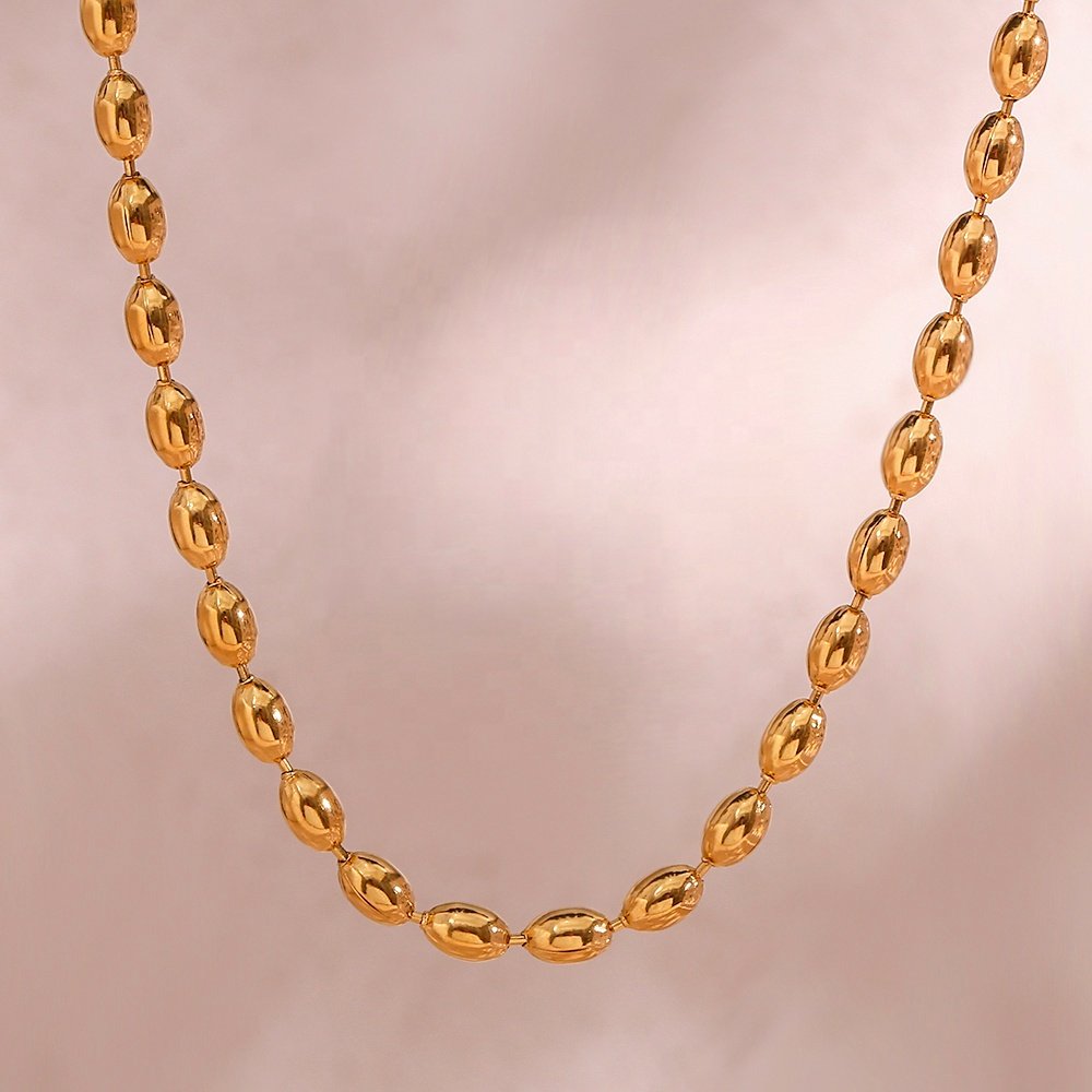 Gold Bead Necklace - 18KT Gold Plated Krystal Touch