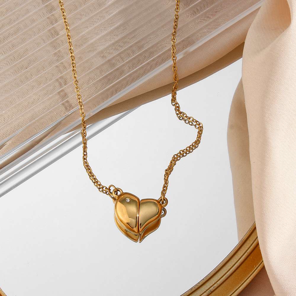 Zircon Magnetic Heart Pendant - 18KT Gold Plated Krystal Touch