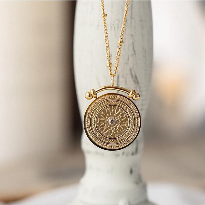 Double Layered Roman Compass Necklace - 18KT Gold Plated Krystal Touch