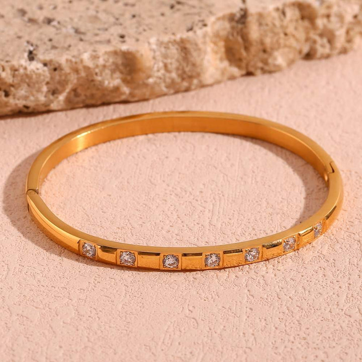 Zircon Clasp Bangle - 18KT Gold Plated