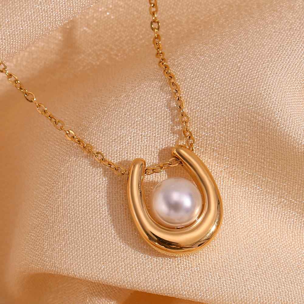 Pearl Embellished U Necklace - 18KT Gold Plated Krystal Touch
