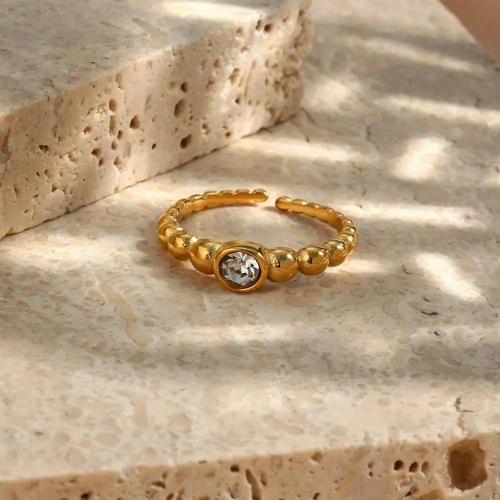 Vintage Adjustable Beaded Ring – 18KT Gold Plated - Krystal Touch