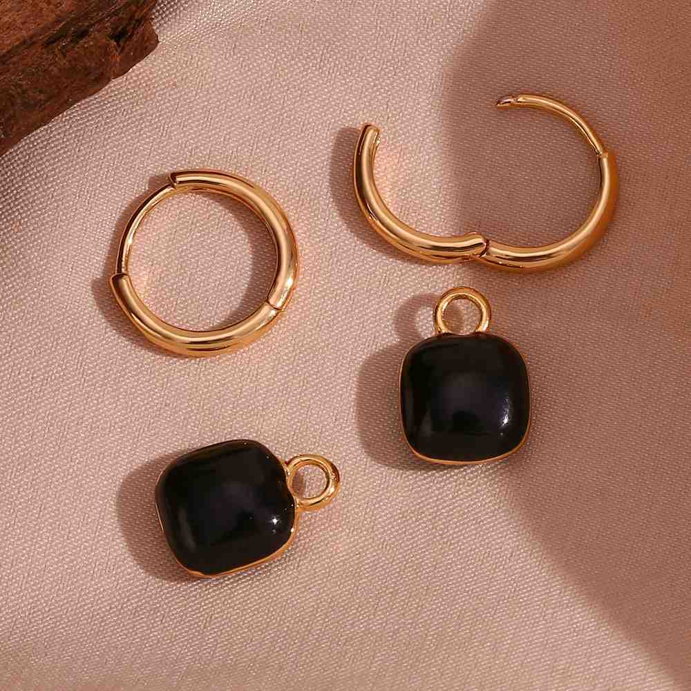 Double Enamel Black Square Drops – 18KT Gold Plated - Krystal Touch