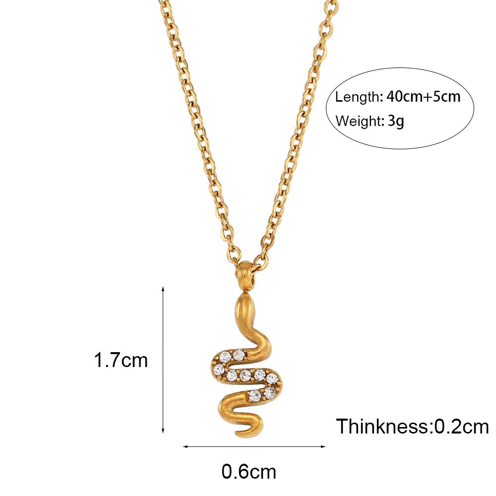 Dainty Snake Necklace Earring Bracelet Set - 18KT Gold Plated Krystal Touch