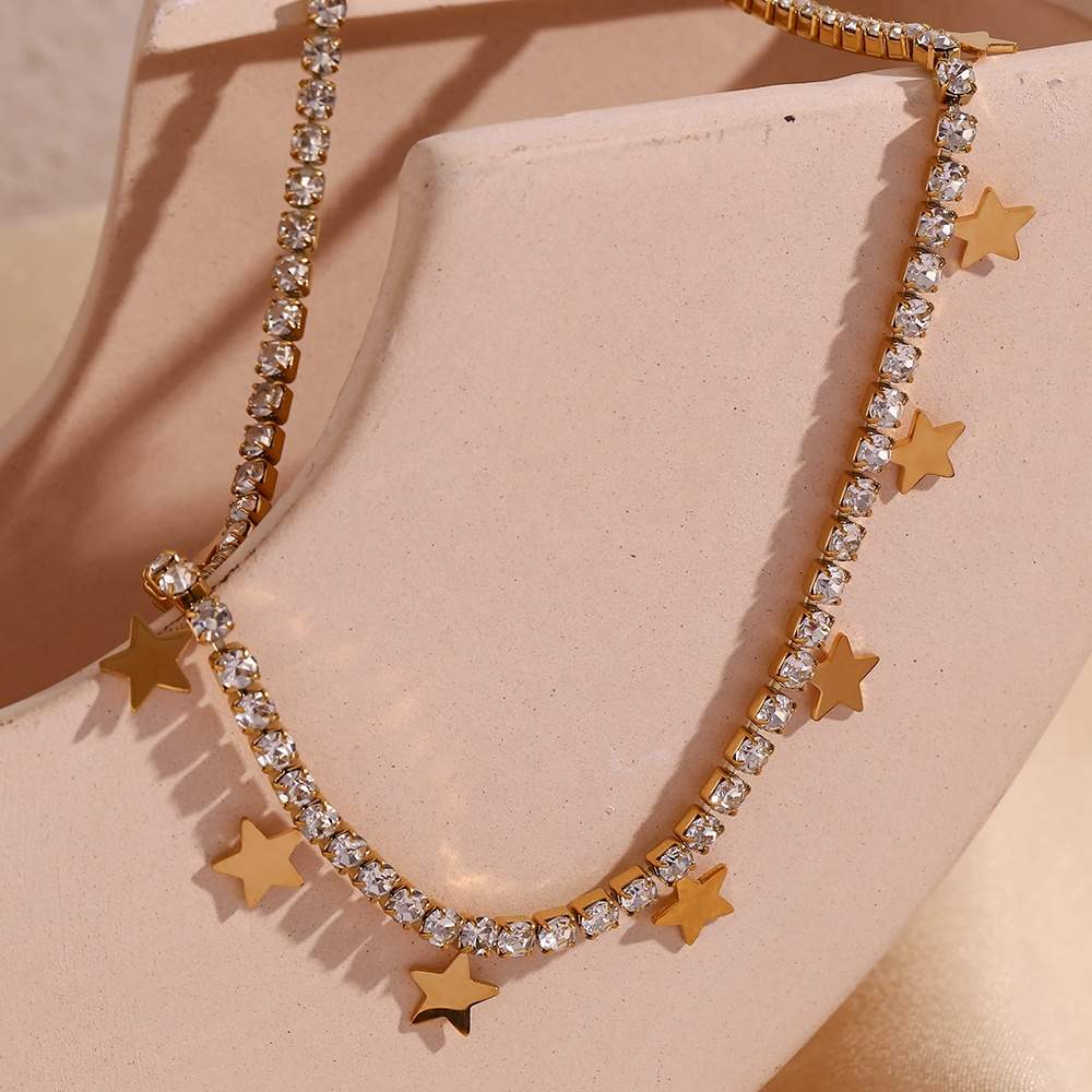 Fashion Tennis Chain Star Necklace - 18k Gold Plated