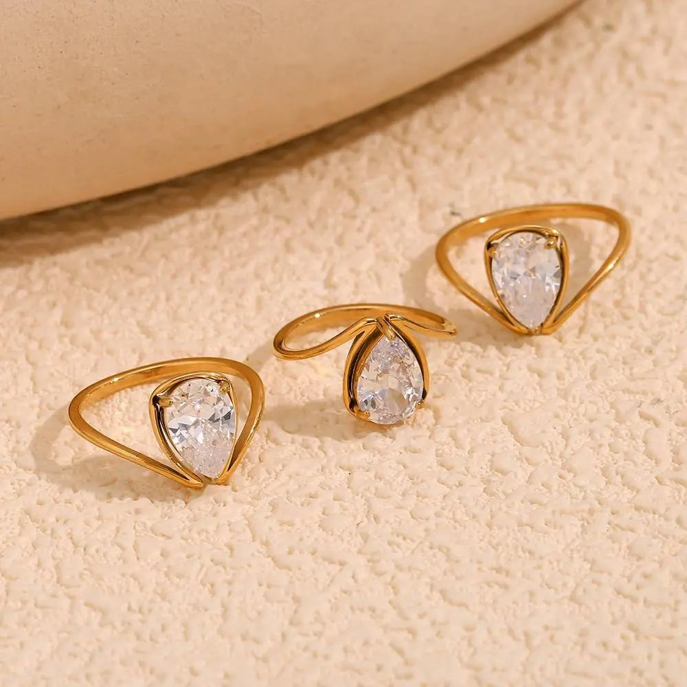 Golden Dewdrop Ring – 18KT Gold Plated - Krystal Touch
