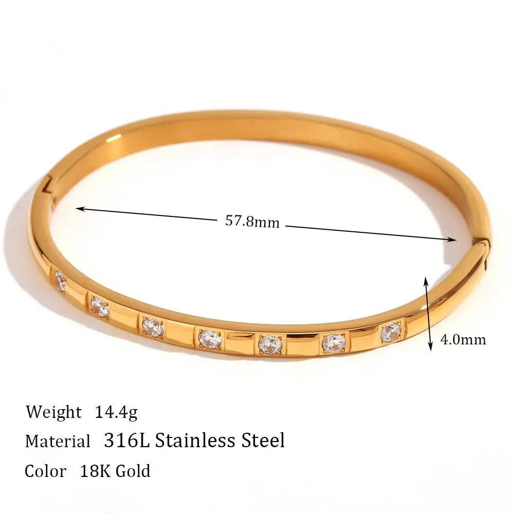 Zircon Clasp Bangle - 18KT Gold Plated - Krystal Touch