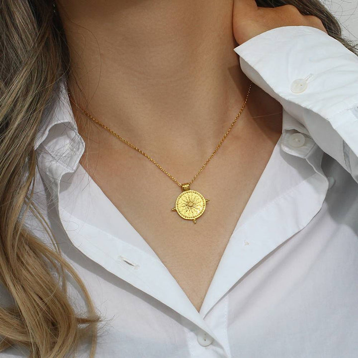 Elegant Sun Pendant Necklace - 18KT Gold Plated