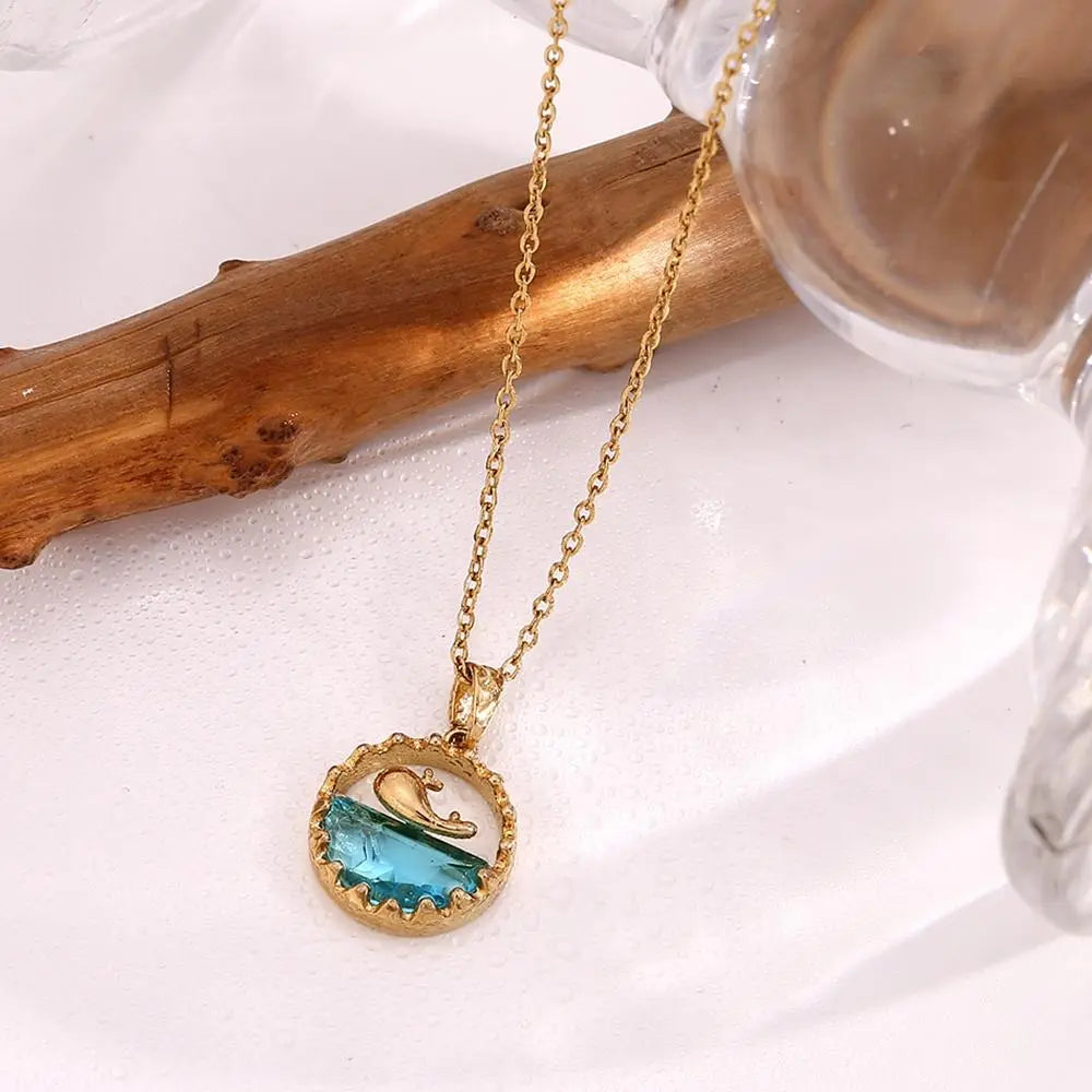 Ocean Whale Necklace – 18KT Gold Plated - Krystal Touch