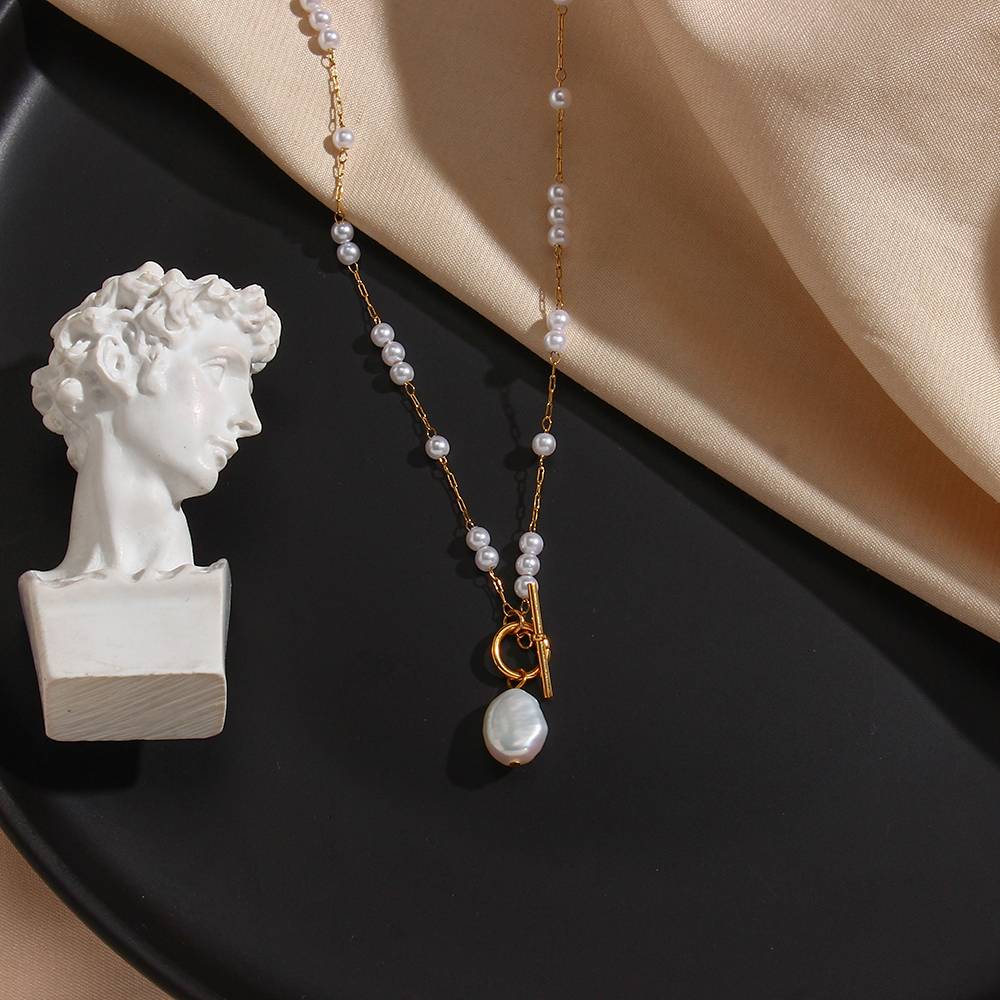 Fresh Water Pearl Long Necklace - 18KT Gold Plated Krystal Touch