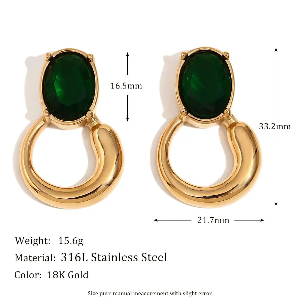Vintage Onyx & Emerald Stud Earrings – 18KT Gold Plated - Krystal Touch