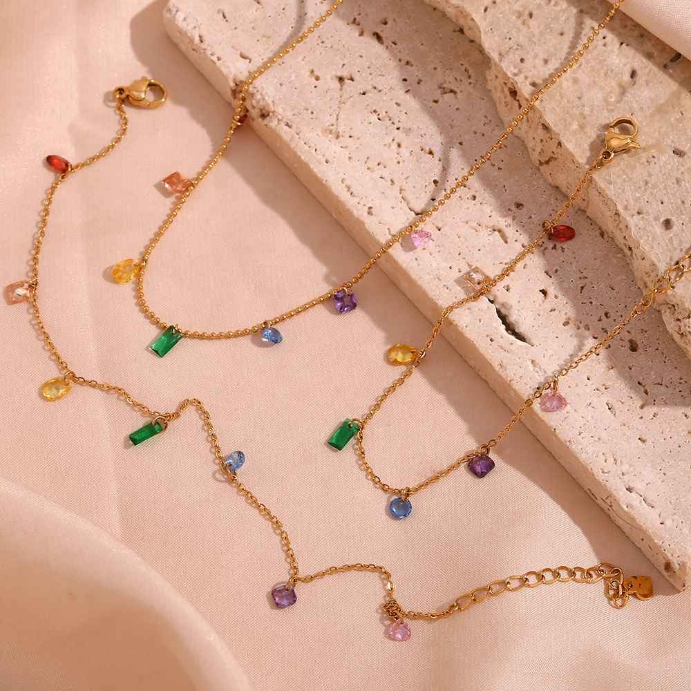 Fashion Colourful Glass Beaded Charm Necklace - 18k Gold Plated