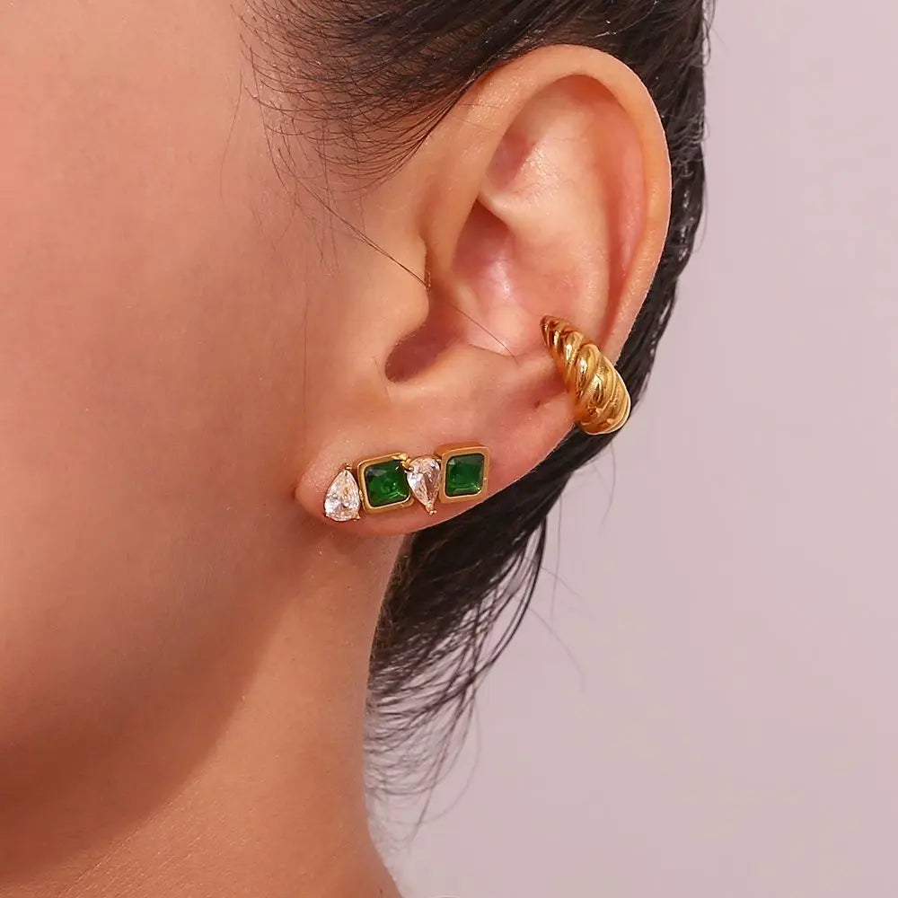 Emerald Green Stud Earrings – 18KT Gold Plated - Krystal Touch