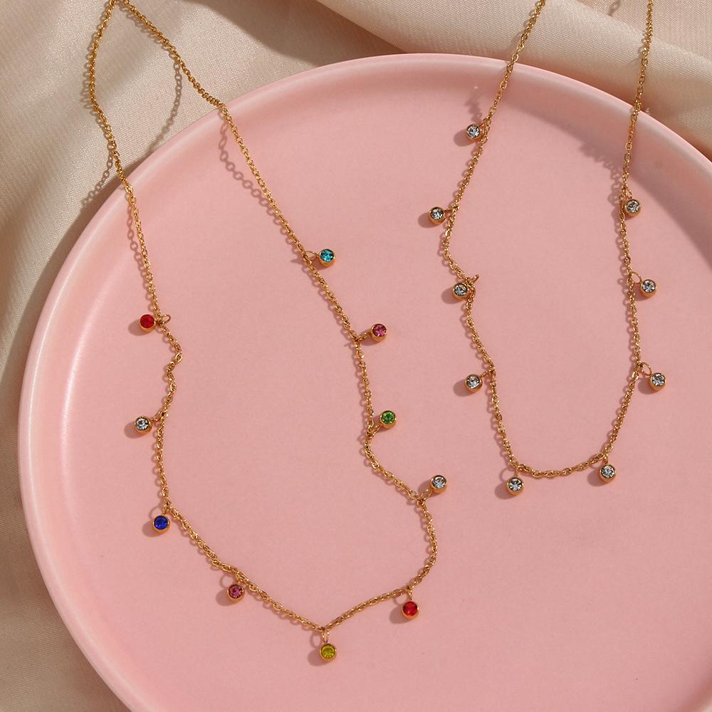Stylish Round Multi Stone Necklace - 18KT Gold Plated Krystal Touch