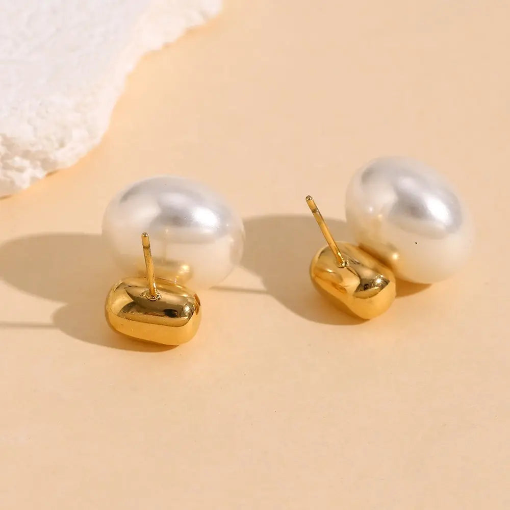 Pearl Stud Earrings – 18KT Gold Plated - Krystal Touch