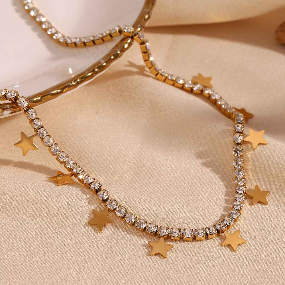 Fashion Tennis Chain Star Necklace - 18k Gold Plated