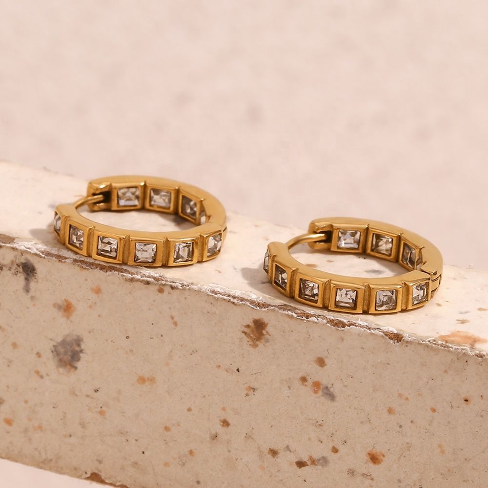 Tiny Square Hoop Earrings – 925 Sterling Silver Krystal Touch