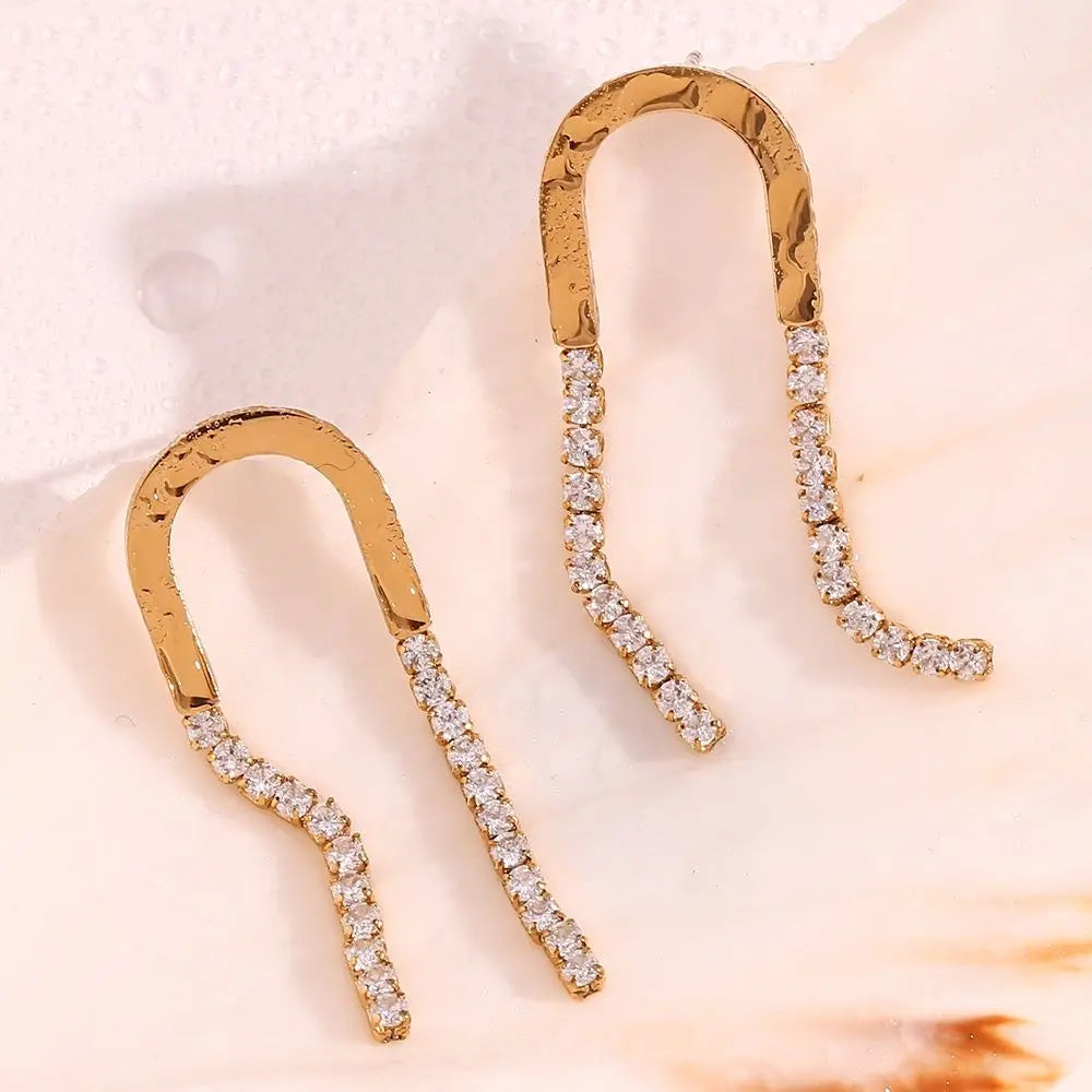 Zircon Tassel U Earrings – 18KT Gold Plated - Krystal Touch