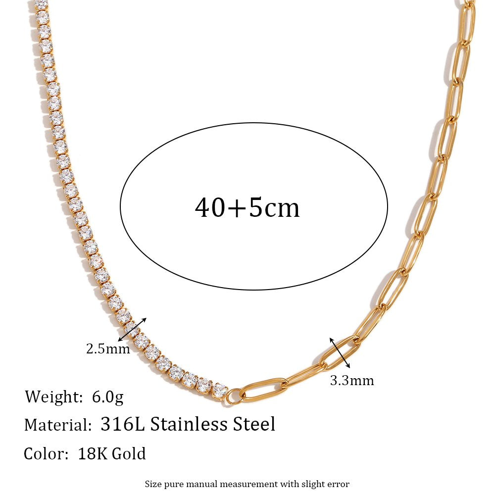 Zircon PaperClip Necklace - 18KT Gold Plated Krystal Touch