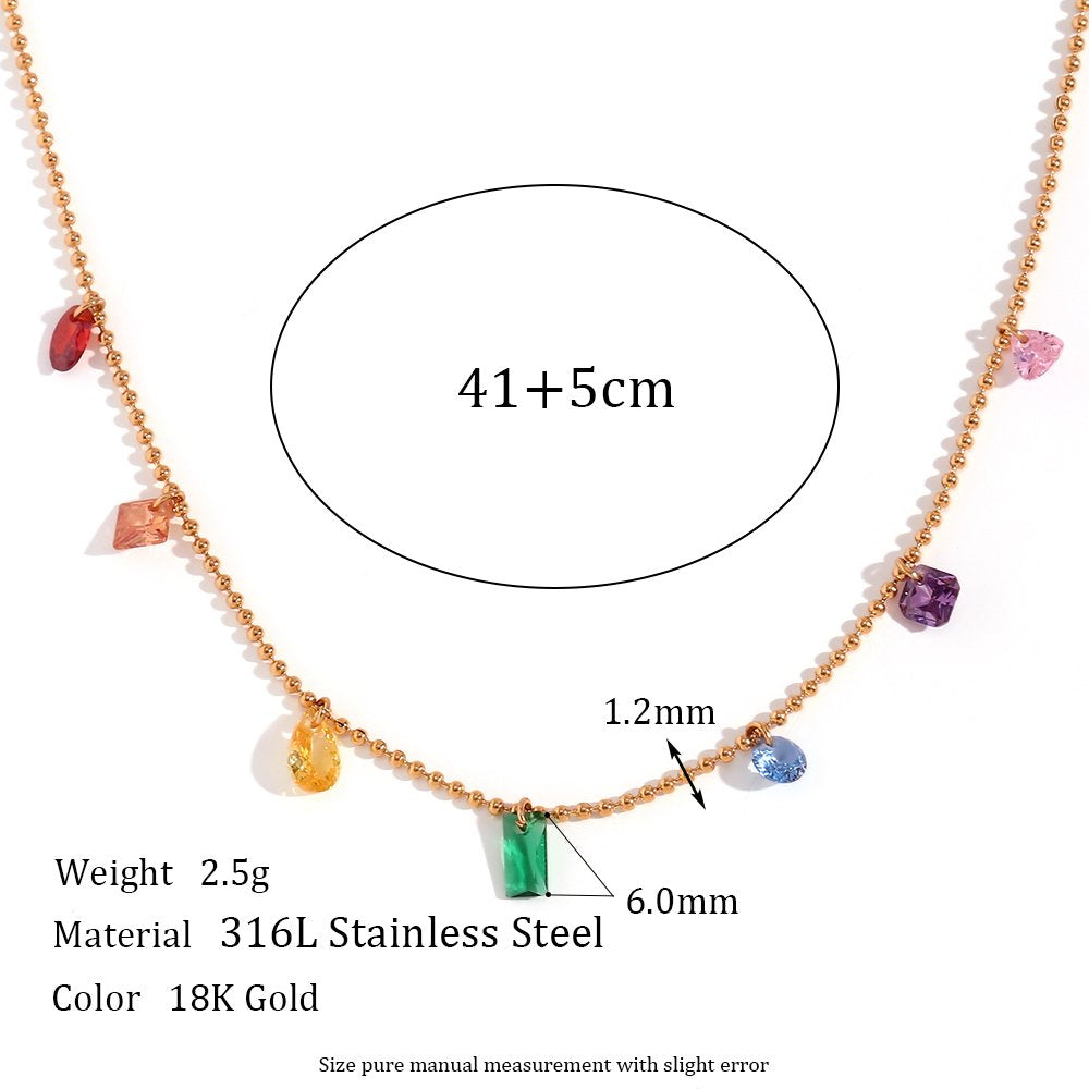 Fashion Colourful Glass Beaded Charm Necklace - 18k Gold Plated